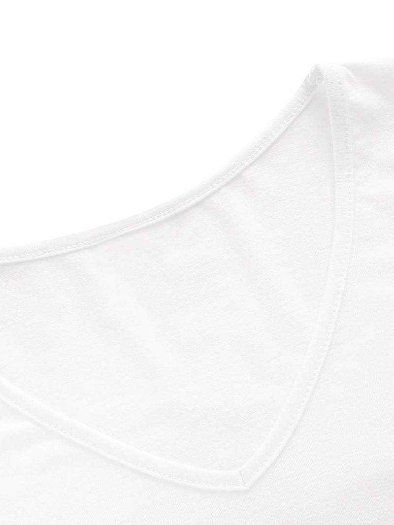 SweatyRocks Women's Casual V Neck Short Sleeve Basic Solid Crop Top T-Shirt White L - Image 3